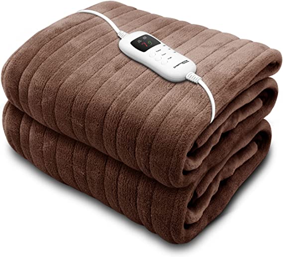 Dreamcatcher Luxurious Electric Throw Heated Throw Blanket, Large 160 x 120cm Soft Fleece, Large Overblanket with Timer 9 Control Heat Settings Brown