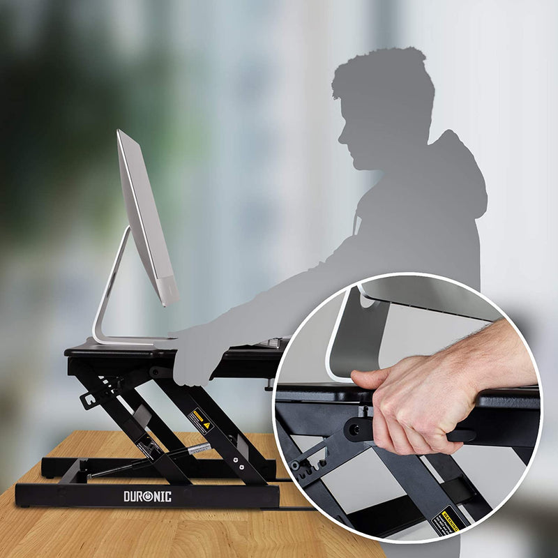 Duronic Sit-Stand Desk DM05D18 | Height Adjustable Office Workstation | 55x53cm Platform | Raises from 15-42cm | Riser Laptop Desktop Table Converter