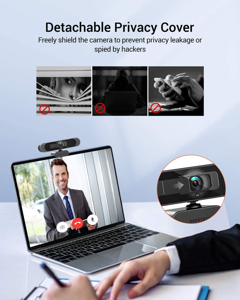 DEPSTECH 4K Webcam with Microphone Autofocus HD Webcam with Sony Sensor and Privacy Cover, Plug and Play 8MP USB Webcam for Zoom, Skype, Facetime