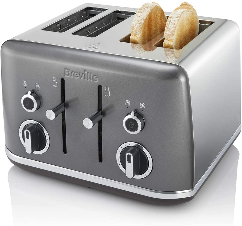 Breville Lustra 4-Slice Toaster with High Lift, Wide Slots and Independent 2-Slice Controls, Storm Grey [VTT853]