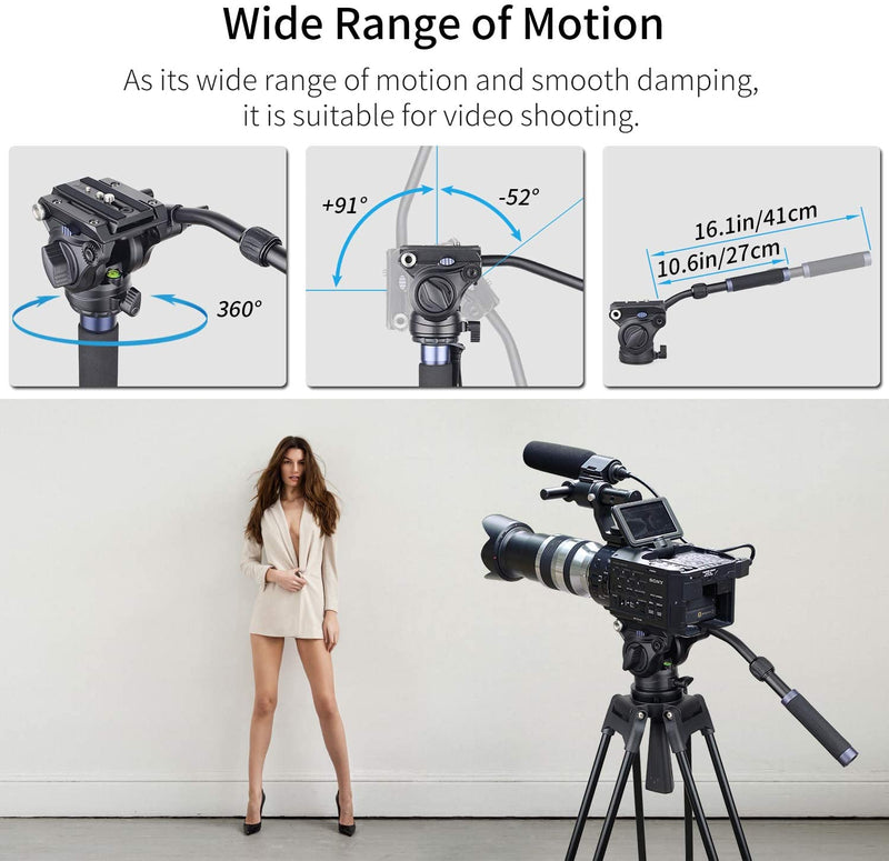 Innorel F60 Professional Video Camera Tripod Fluid Drag Pan Tilt Head with 1/4 and 3/8 inches Screws Sliding Plate Max Load 22 lbs / 10kg