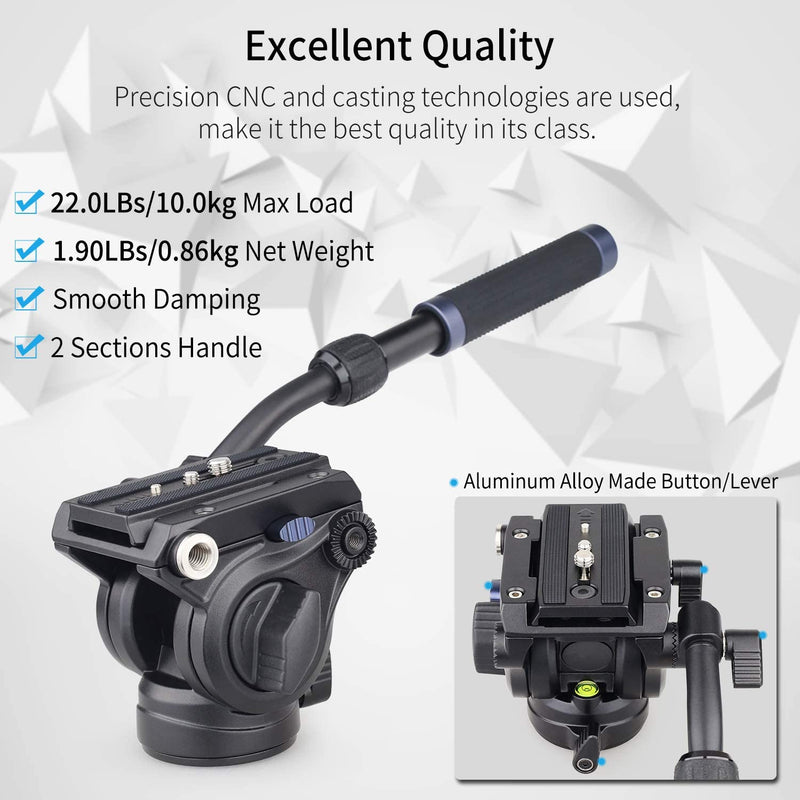 Innorel F60 Professional Video Camera Tripod Fluid Drag Pan Tilt Head with 1/4 and 3/8 inches Screws Sliding Plate Max Load 22 lbs / 10kg
