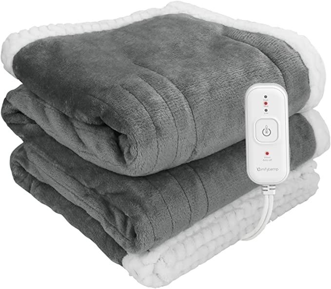 Comfytemp Heated Throw Blanket Single 160 X 130cm, 3 Heat Settings, Auto Off, Fast Heating, Warm Electric Overblanket, Machine Washable (Grey)