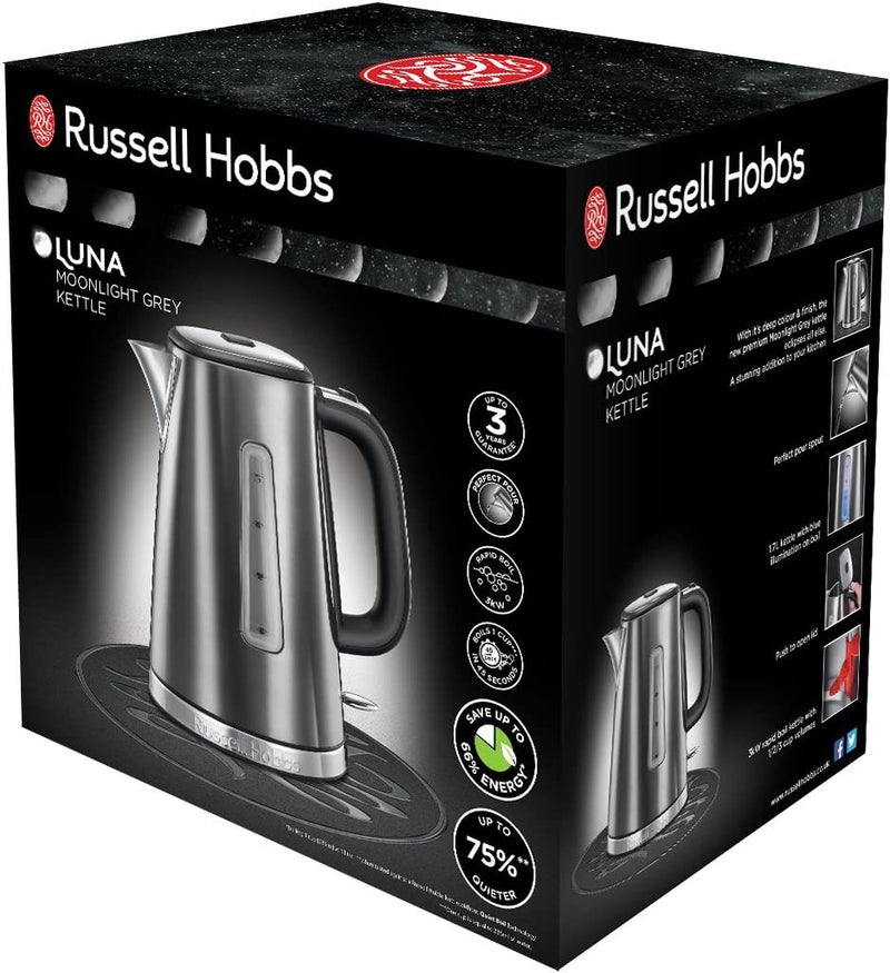 Russell Hobbs 23211 Luna Quiet Boil Electric Kettle, Stainless Steel, 3000 W, 1.7 Litre, Grey [Energy Class A]