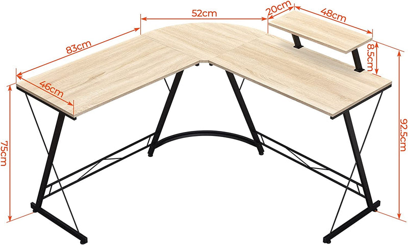 Aingoo Corner Desk L Shaped Gaming Computer Desk for Home Office Workstation with Monitor Stand, 128.5 * 128.5 * 75 cm Beige