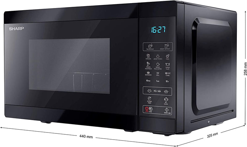 SHARP YC-MG02U-B 800W Digital Touch Control Microwave with 20 L Capacity, 1000W Grill & Defrost Function – Black