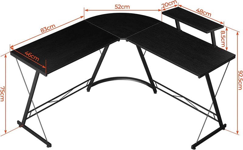 Aingoo Corner Desk L Shaped Gaming Computer Desk for Home Office Workstation with Monitor Stand, 128.5 * 128.5 * 75 cm Black