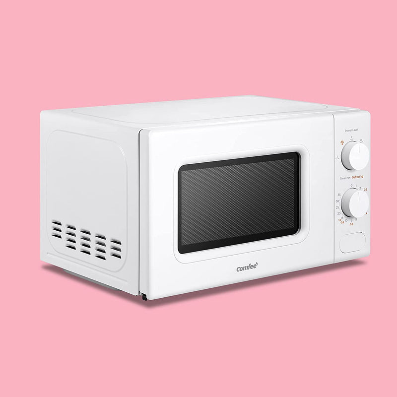 COMFEE' 700W 20L White Microwave Oven With 5 Cooking Power Levels, Quick Defrost Function, And Kitchen Manual Timer - Compact Design CM-M202CC(WH)