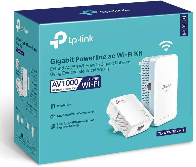 TP-Link AV1000 Gigabit Powerline ac Wi-Fi Kit, Broadband/WiFi Extender, WiFi Booster/Hotspot, Up to 300 meters UK Plug (TL-WPA7517 KIT)