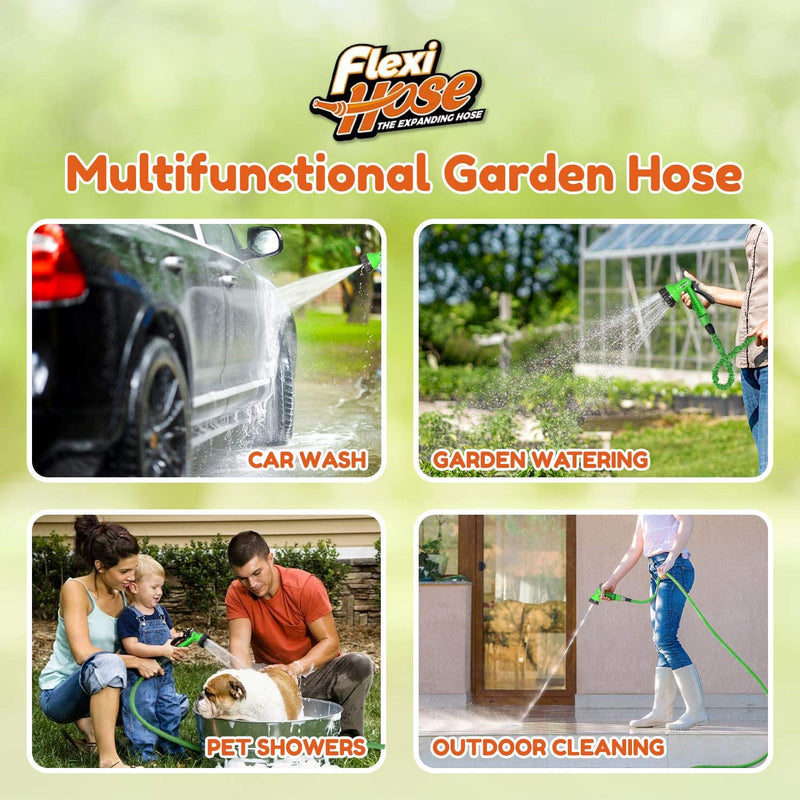 Flexi Hose 150 Foot Expandable Garden Hose with 7 Function Spray Nozzle - Durable Brass Fittings Leak-Proof and Kink-Free - Extra-Strength, Flexible