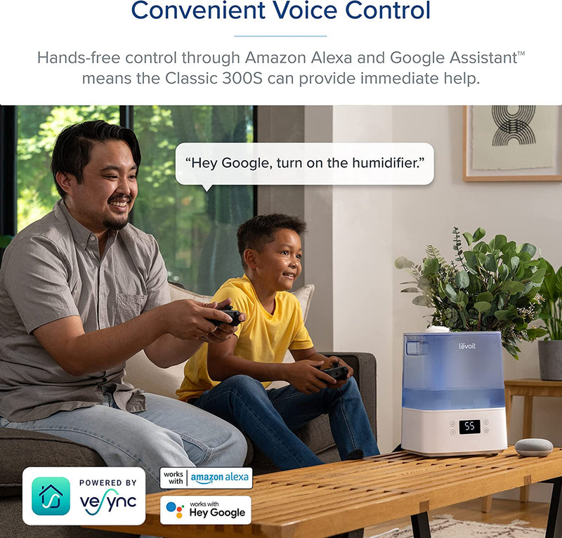 LEVOIT Smart Humidifiers for Bedroom & Baby, 6L Top-Fill Cool Mist, Quiet Sleep Mood & Alexa Control, Essential Oil Diffuser, Up to 60H for 47㎡, Blue