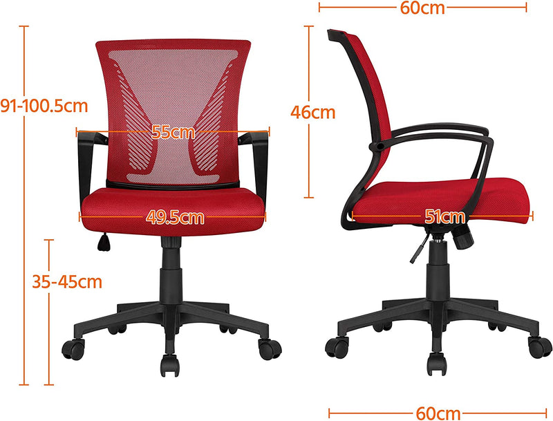 Yaheetech Adjustable Office Chair Ergonomic Executive Mesh Swivel Comfy Work Desk Computer Chair with Arms/Height Adjustable Red