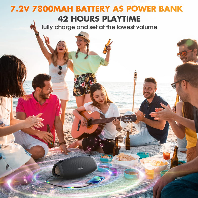 W-KING 70W Bluetooth Portable Wireless Speaker Loud Powerful Bass, 15600mAh Power Bank, IPX6 Waterproof Outdoor, TF Card, Mic for Party, Camping (X10)