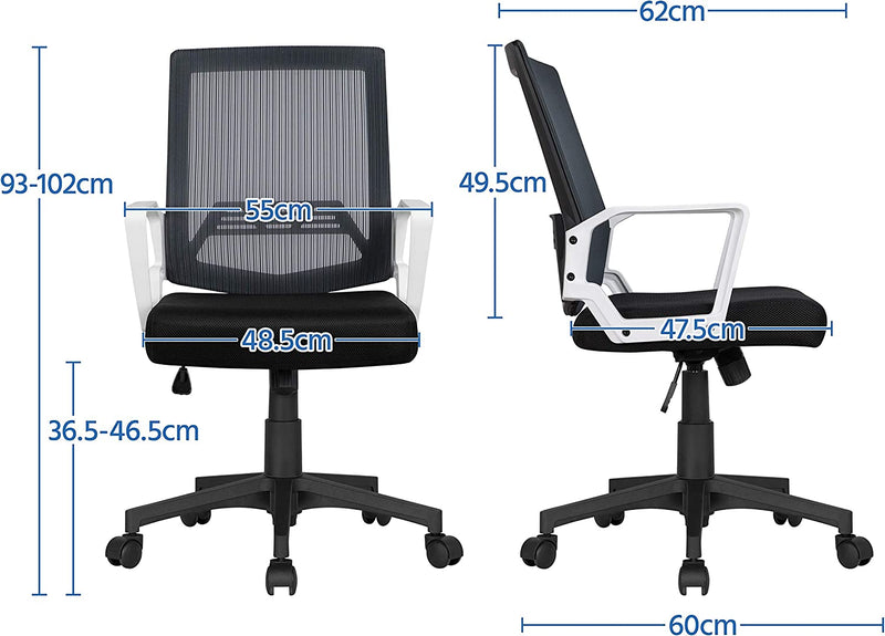 Yaheetech Adjustable Computer Chair Ergonomic Mesh Work Chair Reclining Mid-Back Study Chair with Comfy Lumbar Back Support for Home Office Grey