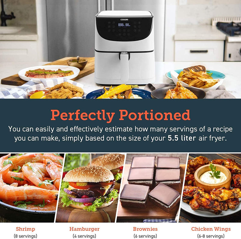 COSORI Air Fryer Oven with 100 Recipes Cookbook, XL 5.5 L, 1700 Watt, Digital Touchscreen with 11 Presets, Oil Free Hot Cooker, Nonstick Basket White