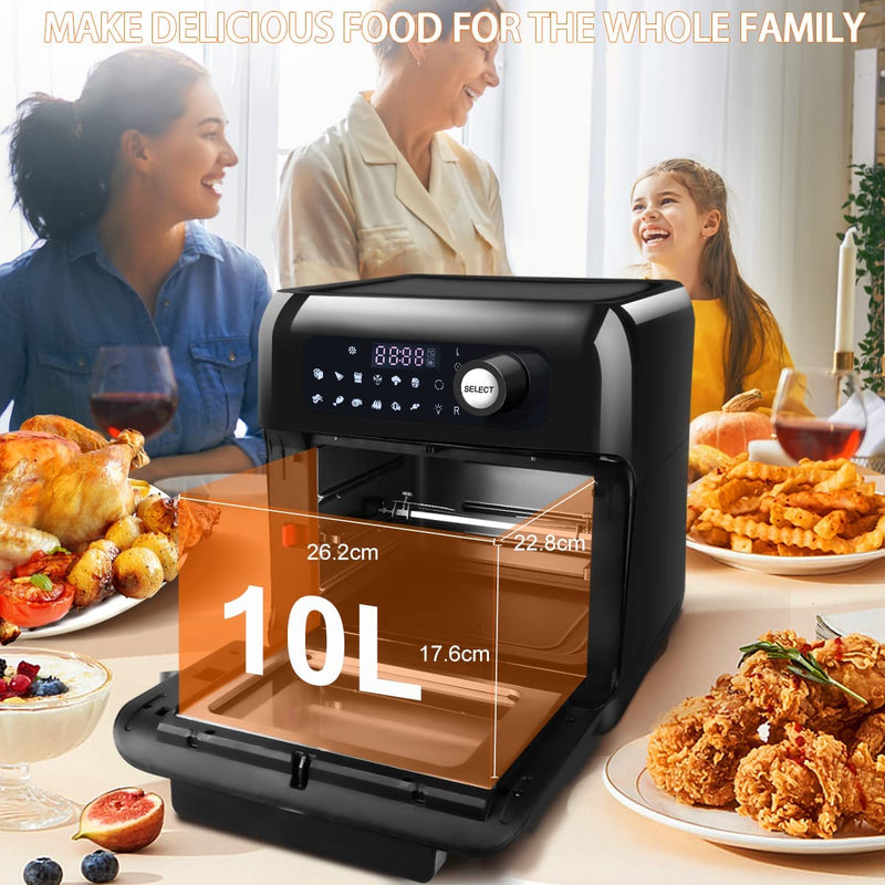 Uten 10L Digital Air Fryer Oven, Tabletop Oven with 12 Preset Menus, LED Touch Screen Temperature and Control for Baking, 1500 W [Energy Class A+++]