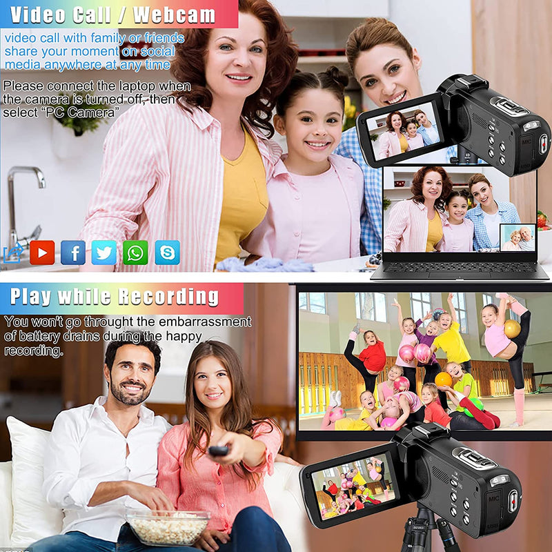 DIWUER Video Camera Camcorder Upgraded Full HD 1080P 30MP Vlogging For YouTube 18X Digital Zoom 3.0" LCD 270 Degree Flip Screen With 2 Batteries