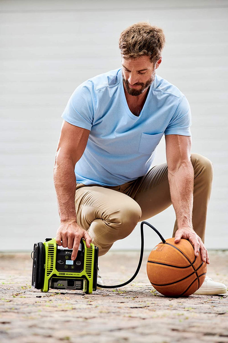 Ryobi Portable Inflator is great for inflating basketball, football and other inflatable sports equipment.