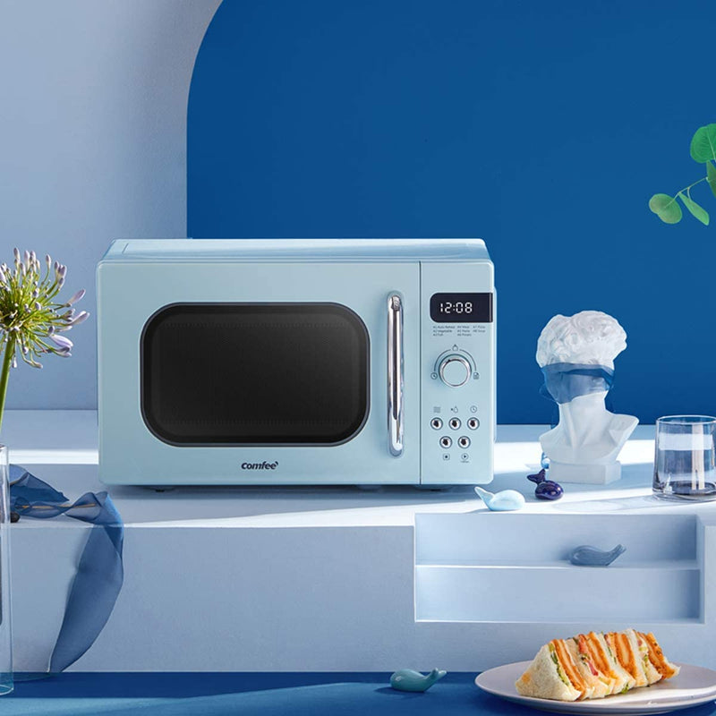 COMFEE' Retro Style 800w 20L Microwave Oven with 8 Auto Menus, 5 Cooking Power Levels, and Express Cook Button - Mint Green -CM-M202RAF(GN)