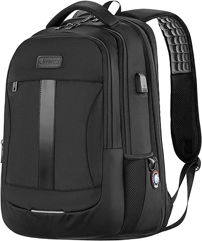 Sosoon Laptop Backpack, Anti-Theft Business Travel Work Computer Rucksack with USB Charging Port, Large Lightweight College School Bag 15.6inch Black
