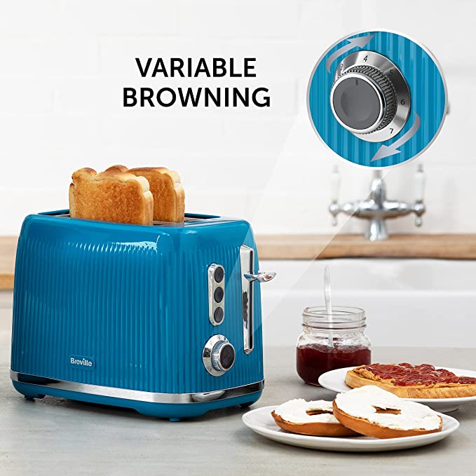 Breville Bold Blue 2-Slice Toaster with High-Lift & Wide Slots | Blue & Silver Chrome [VTR014]