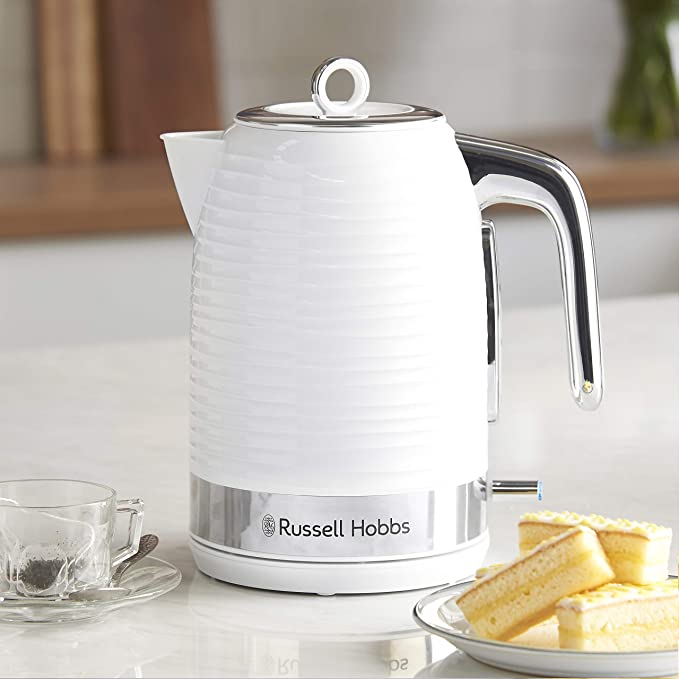 Russell Hobbs 24360 Inspire Electric Kettle, 3000 W Fast Boil, 1.7 Litre, White with Chrome Accents