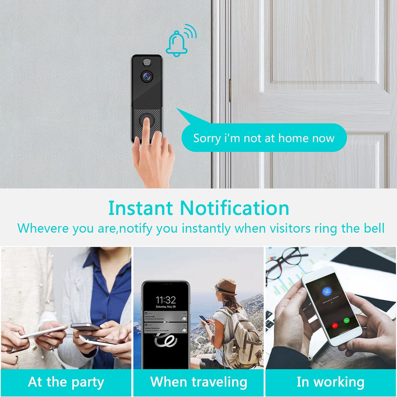 KAMEP Video Doorbell Camera with Chime,1080P, PIR Motion Detection, Two-Way Audio, Night Vision, Free Cloud Storage, IP65 Weatherproof, with Batteries
