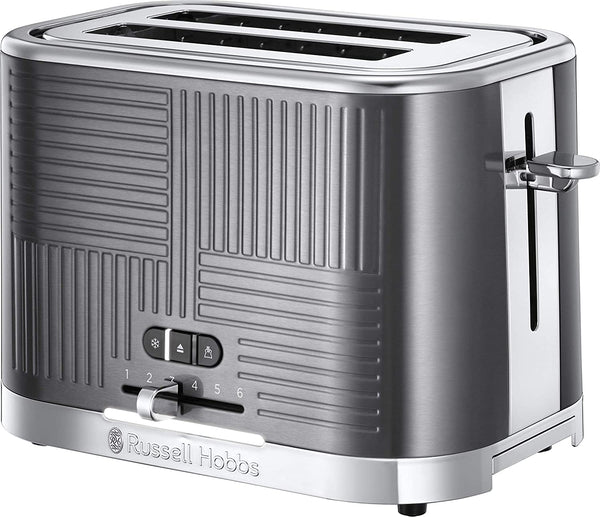 Russell Hobbs 25250 Geo Steel 2 Slice Wide Slot Toaster - Contemporary Design with Faster Toasting Technology, Textured Stainless Steel