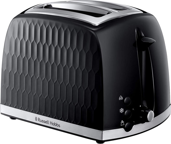 Russell Hobbs 26061 2 Slice Toaster - Contemporary Honeycomb Design with Extra Wide Slots and High Lift Feature, Black