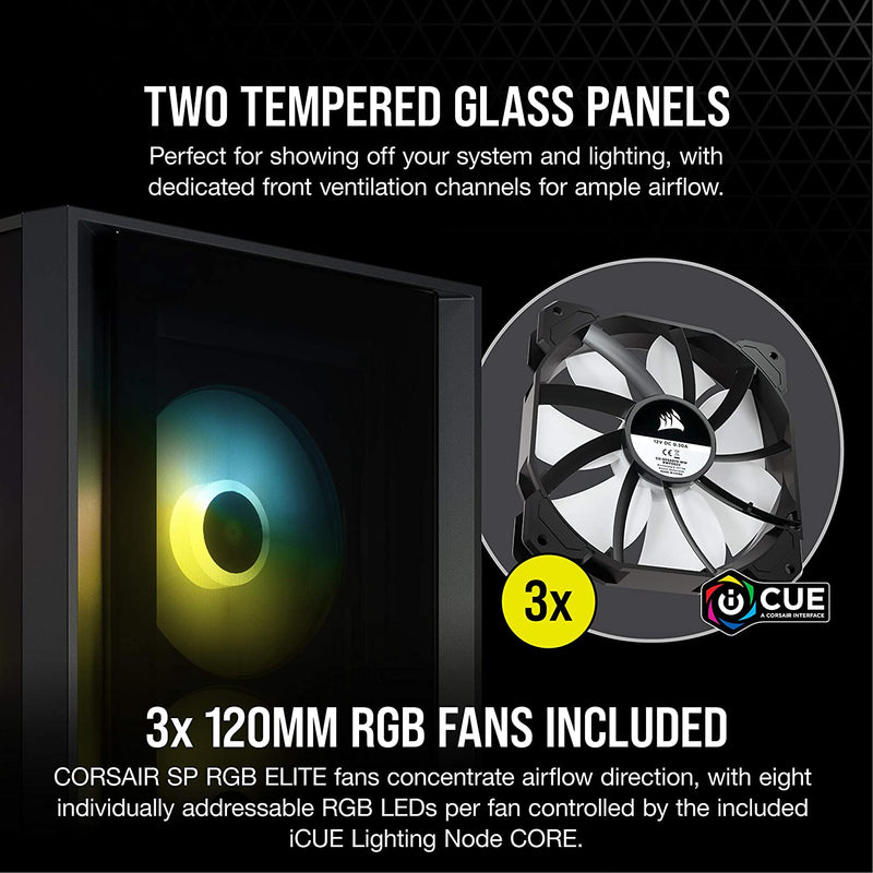 Corsair iCUE 4000X RGB Tempered Glass Mid-Tower ATX Case (Tempered Glass Panels, Cable Management System, Spacious Interior, Three RGB Fans) Black