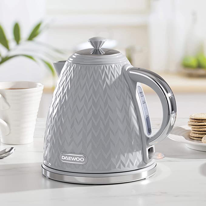 Daewoo SDA1820 Argyle 1.7L Electric Kettle, Removable & Washable Limescale Filter Lid Opening, Auto/Manual Switch Off (220-240V/50-60Hz/3KW), Grey