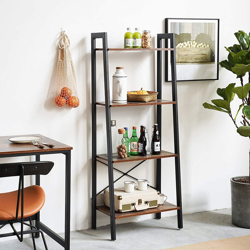 IBUYKE Ladder Shelf, Bookshelf, 4-Tier Storage Organizer Shelves, Shelving Unit, Plant Stand, Bookcases, Industrial Bookshelf 60x35.5x148.5 cm