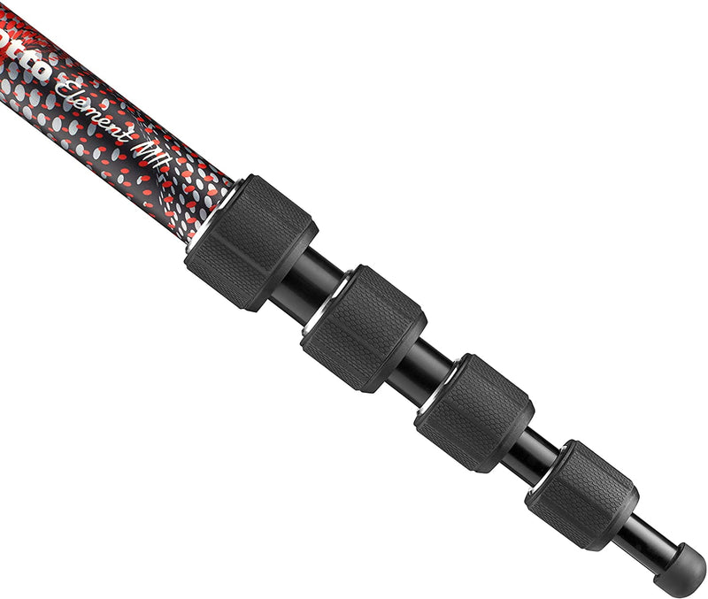 Manfrotto Element MII MMELMIIA5RD, Lightweight 5-section Aluminium Travel Camera Monopod, Red, with Wrist Strap, Rubber Grip, Twist Locks Load up 16kg