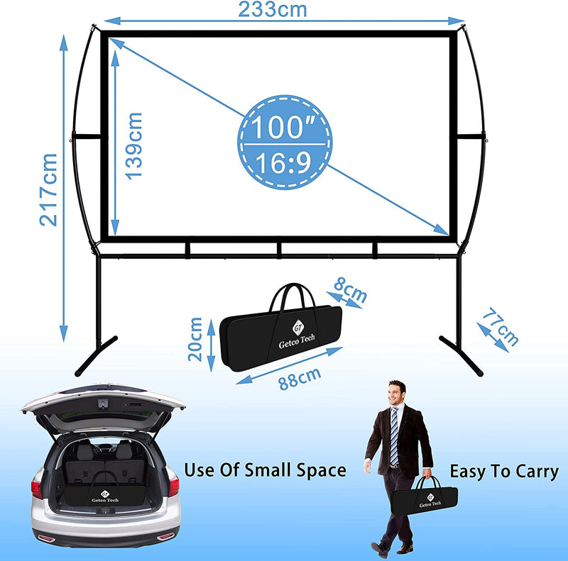 Screen Home Cinema 233X139Cm (100 '') 16: 9 Mobile Projector Screen Easy Installation And Operation Suitable For Home Cinema And Outdoor Projection Screen