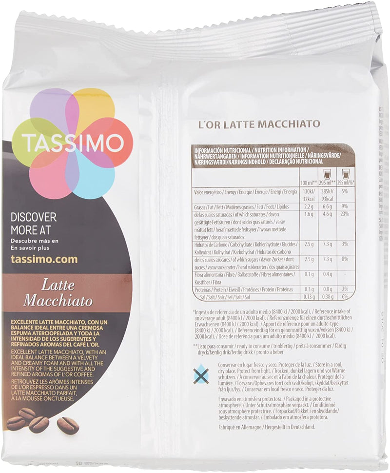 Tassimo L'OR Latte Macchiato Coffee Pods (Pack of 5, Total 80 Coffee Capsules)