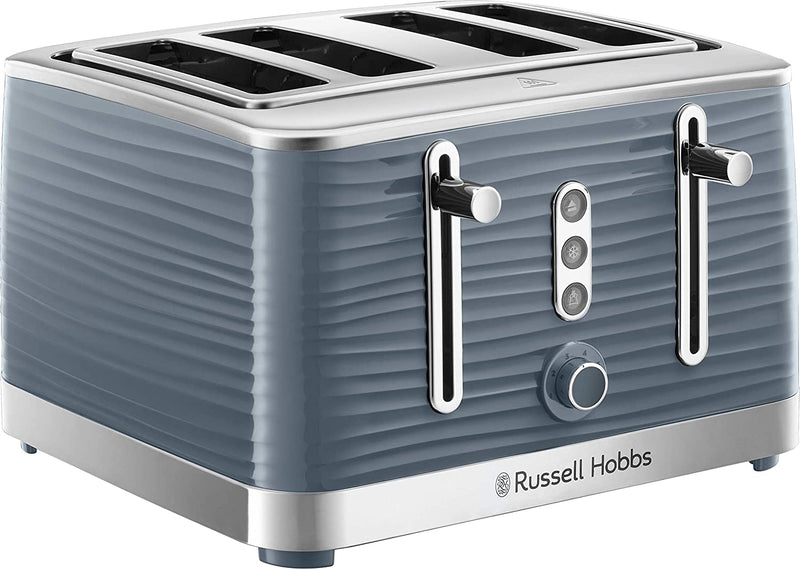 Russell Hobbs 24383 Grey Inspire 4 Slice Toaster, Wide Slot with Lift and Look Feature, High Gloss Chrome Accents, 1800 W
