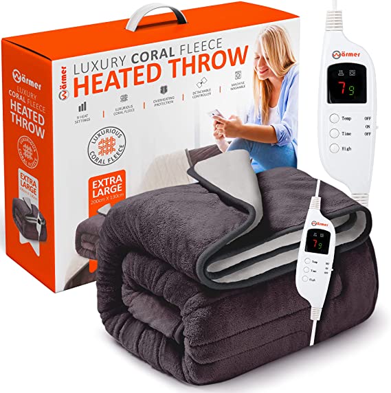 Warmer Electric Heated Throw Blanket - Extra Large 200 x 130cm Digital Controller - Timer, 9 Heat Settings, Auto Shutoff - Machine Washable