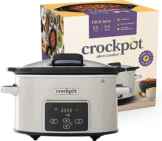Crockpot Slow Cooker with Hinged Lid | Programmable Digital Display | 3.5 L (2-3 People) | Keep Warm Function | Energy Efficient | Chrome [CSC060]