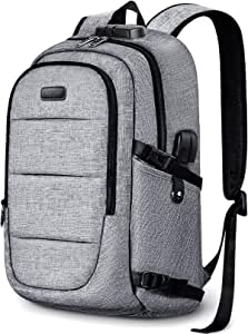 AMBOR Laptop Backpack 17.3 Inch, Anti-Theft Business Travel Rucksack Bag with USB Charging Port, Water Resistant College School Computer Daypack Grey