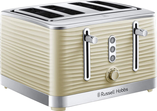 Russell Hobbs 24384 Cream Inspire 4 Slice Toaster, Wide Slot with Lift and Look Feature, High Gloss Chrome Accents, 1800 W