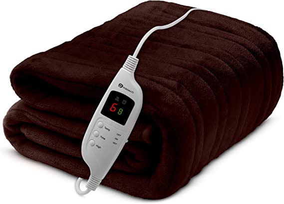 CozyMate Heated Throw - Luxurious Electric Blanket - Large 160x130cm with 9 Heat Settings and Timer, Machine Washable with Digital Controller, Brown