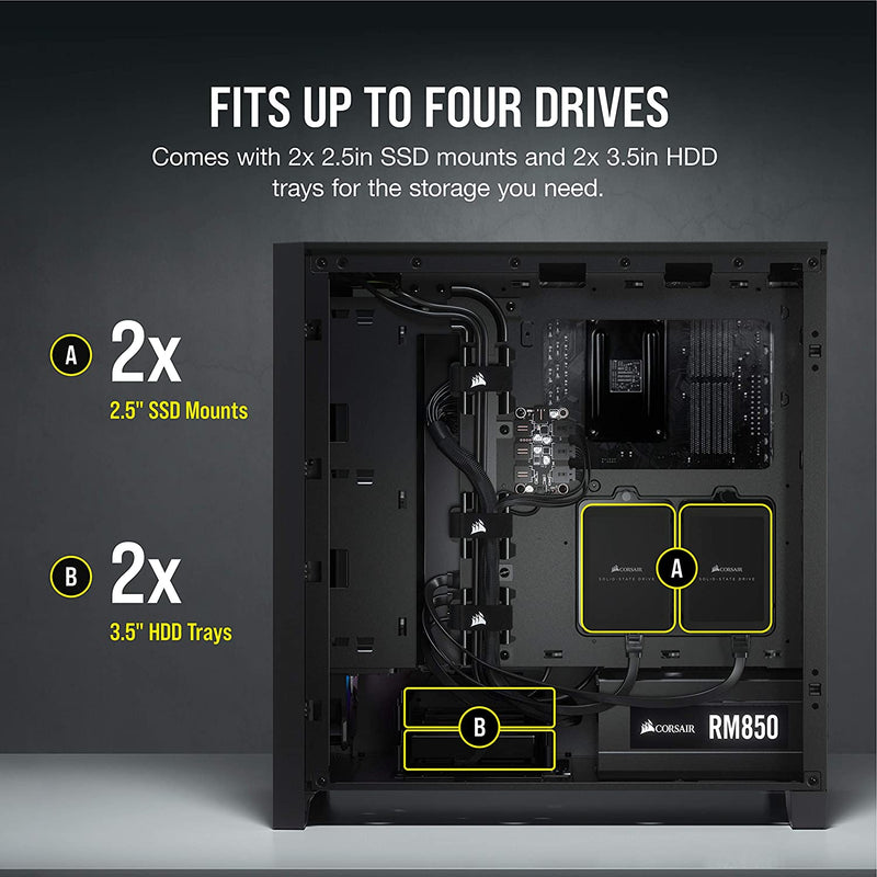 Corsair iCUE 4000X RGB Tempered Glass Mid-Tower ATX Case (Tempered Glass Panels, Cable Management System, Spacious Interior, Three RGB Fans) Black