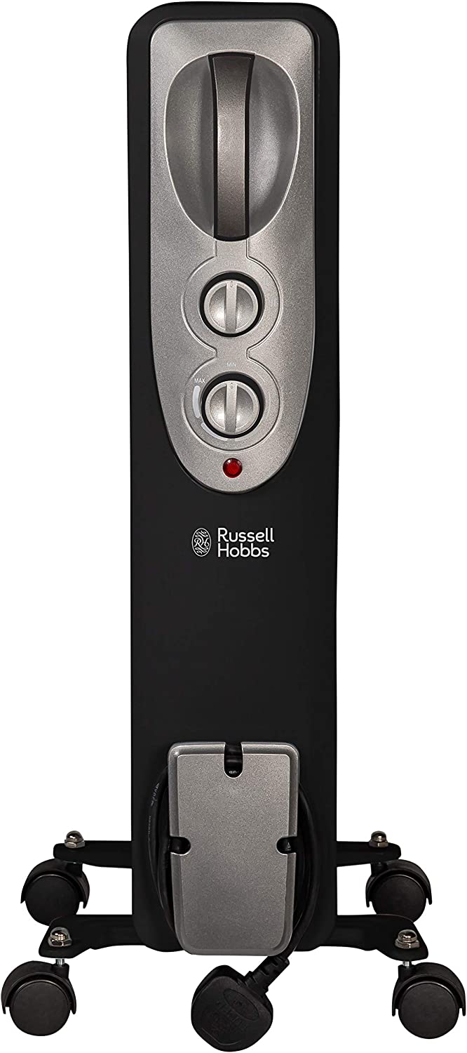 Russell Hobbs 1500W/1.5KW Oil Filled Radiator, 7 Fin Portable Electric Heater, Adjustable Thermostat with 3 Heat Settings, Safety Cut-off, RHOFR5001B