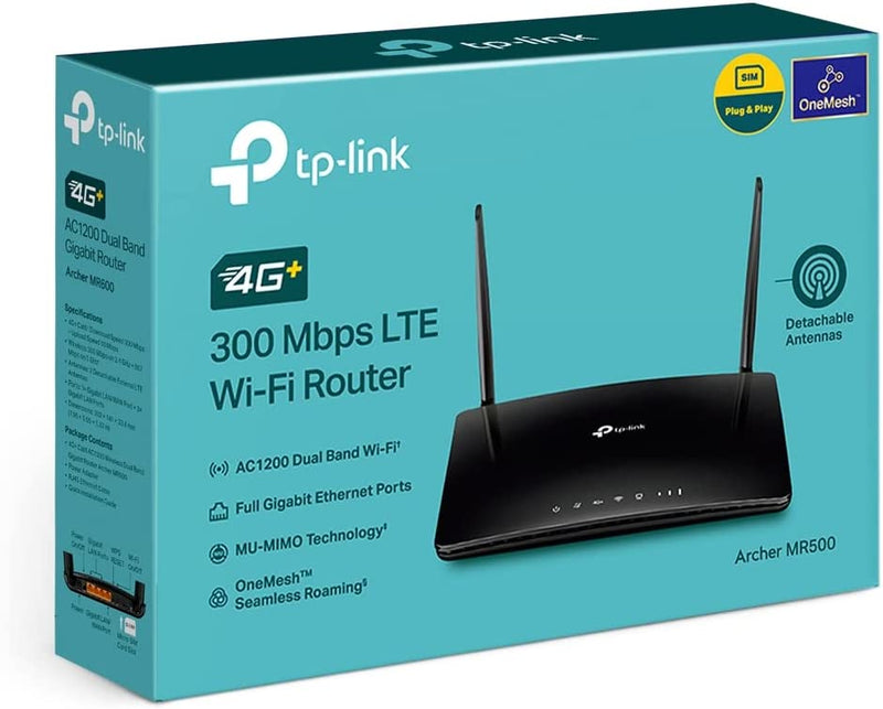 TP-Link AC1200 4G+ Cat6 Wireless Dual Band Gigabit Router, 4G Network SIM Slot Unlocked, MU-MIMO technology, No Config required, UK (Archer MR500)