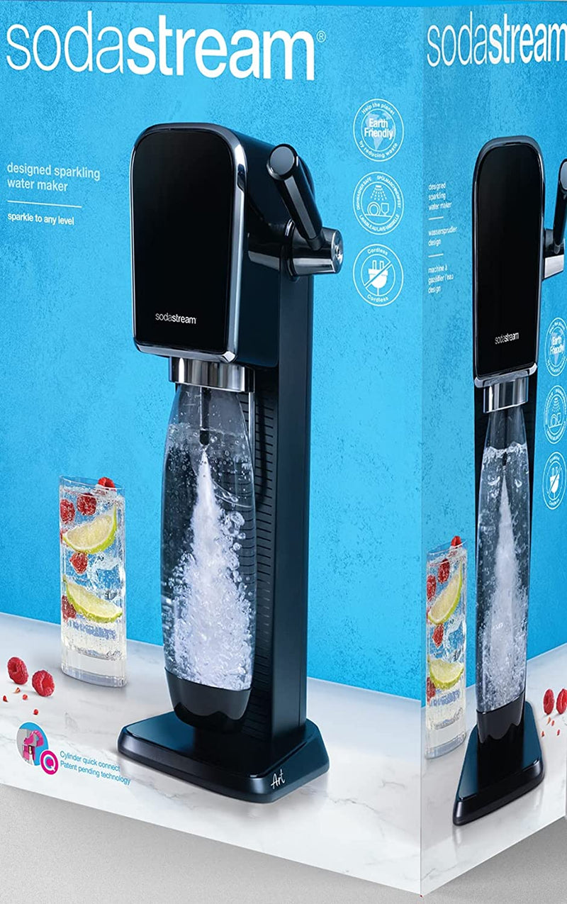 SodaStream Art Sparkling Water Maker Machine, with 1 Litre Reusable BPA-Free Water Bottle & 60 Litre Quick Connect CO2 Gas Cylinder, Retro Black