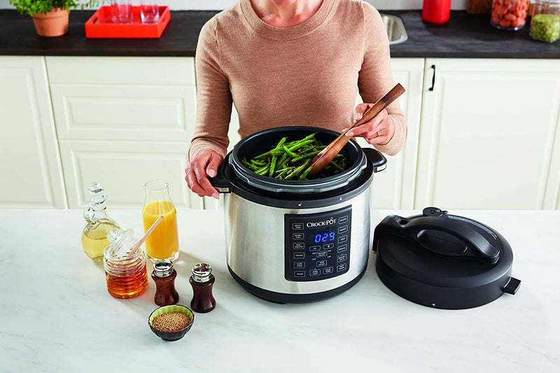 Crockpot Express Pressure Cooker, 12-in-1 Programmable Multi-Cooker, Slow Cooker, Food Steamer and Saute, 5.6 Litre, Stainless Steel [CSC051]