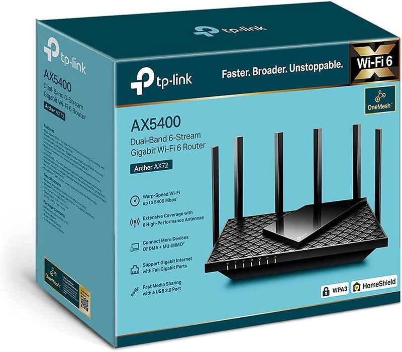 TP-Link Next-Gen Wi-Fi 6 AX5400 Mbps Gigabit Dual Band Wireless Router, Dual-Core CPU, TP-Link HomeShield, Ideal for Gaming Xbox/PS4/PS5, Archer AX72