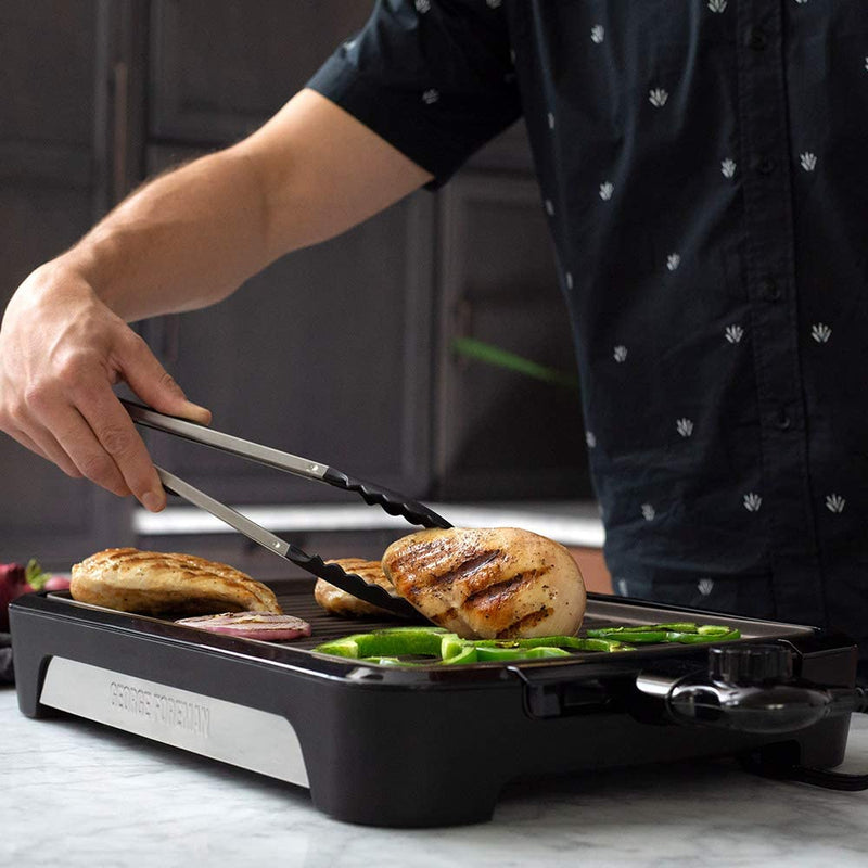 George Foreman 25850 Smokeless Electric Grill, Indoor BBQ and Griddle Hot Plate with Built In Drip Tray, Black