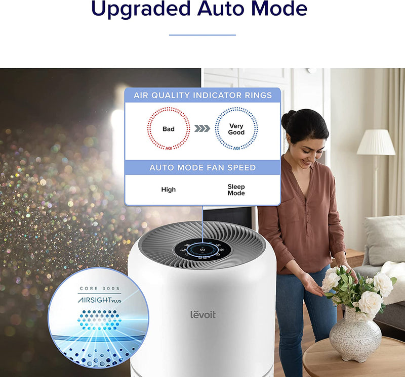 LEVOIT Smart Air Purifier for Home Bedroom, H13 HEPA Air Filter, Air Quality Sensor, Removes 99.97% Pollen Allergies Dust, Quiet Auto Mode, Core 300S