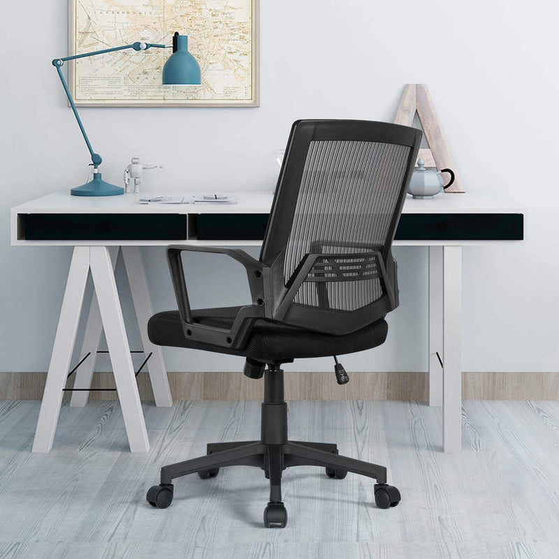 Yaheetech Adjustable Computer Chair Ergonomic Mesh Work Chair Reclining Mid-Back Study Chair with Comfy Lumbar Back Support for Home Office Black